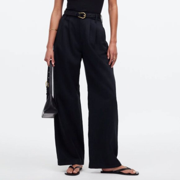 Madewell Petite Harlow Wide-Leg Pants in True Black Drapey Twill - NWT - Picture 1 of 3